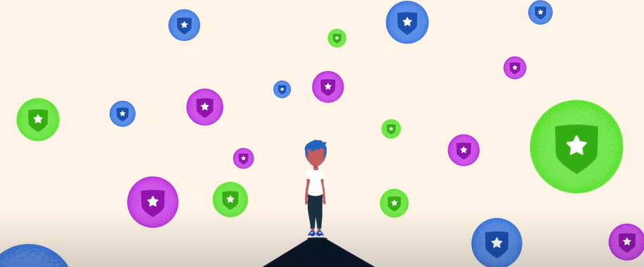 thumbnail graphic of a person drawn in the center with multiple dots surrounding them that links to a video